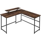 BUREAU - TECTAKE - Bureau informatique d'angle MELROSE table d'ordinateur en L avec support d'écran style industriel - Bois foncé