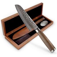 adelmayer® Couteau damasse - Couteau Santoku (lame  17,5 cm) en acier damasse japonais (aiguise a la main) - Couteau de cuisi