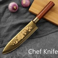 couteau de chef - Coupe viande de fruits plaqué titane doré, cuisine opaque, Sophia Chef