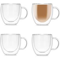 Lot de 4 tasses à café en verre à double paroi avec poignée, tasses en verre à double paroi pour expresso, latte, cappuccino (150