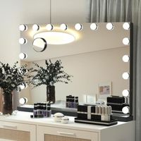Miroir de Maquillage Hollywood 18 LED Lumière 3 Modes Réglable avec Écran Tactile + Charge USB + Loupe-10x 60 x 80 cm Noir