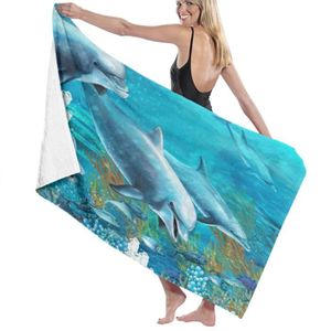 Playful dauphins énorme serviette pour deux 54”x 68" Big couverture serviette