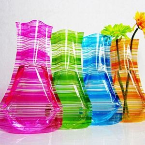 Ruluti 3pcs Vase Plastique Pliable Portable Écologique Bouteille Fleur PVC pour Le Bureau De Mariage Décoration Couleur Aléatoire 27 12cm 