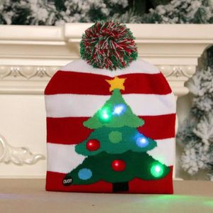 Lurowo Chapeau de Noel Rouge LED Bonnet Noel Chapeau de Père Noël Adultes et Enfant 7 LED Coloré Noël Tricoté Chapeau Bonnet Tricoté Ornements de Noël 
