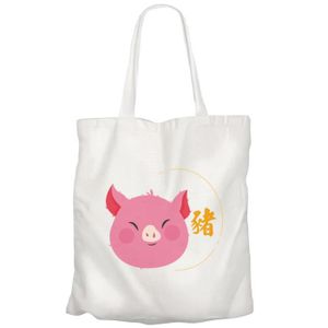 PANIER - SAC DE PLAGE Grand Sac Shopping Plage Etudiant Cochon Illustration Zodiaque Chinois Dessin Illustration Horoscope Animal
