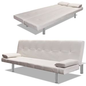 CLIC-CLAC WEI-Canapé-lit réglable avec deux oreillers Similicuir Blanc crème-WEI241723