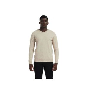 PULL Pull homme col V uni classique - Yves Enzo - Taupe