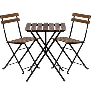 Ensemble table et chaise de jardin Stilista® Salon de jardin « Bistro » en bois d’acacia métal, 2 chaises pliables et 1 table, salon de jardin pour extérieur, balcon