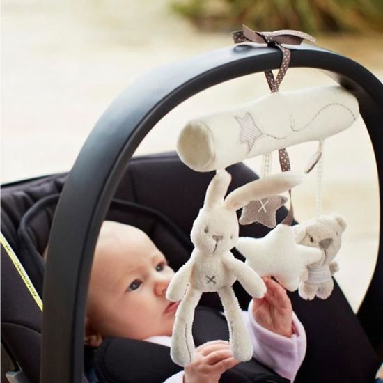 Jouet Musical Bébé Lapin - Hochet Accrochable Poussette Berceau - Peluche Éducative Berceuse Douce - Cadeau Fille Garçon