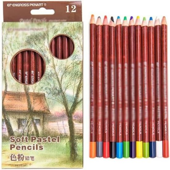 Étude 12 Pièces Crayons Pastel Doux Professionnels Colores Bois Teintes