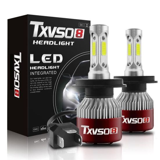 Phare LED Pour Moto H4, Faisceau Hi-Lo Blanc 6000K... - Grandado