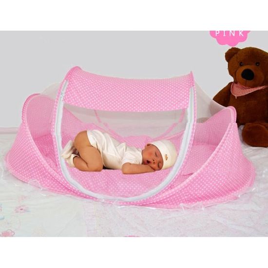 Moustiquaire Pliable Bébé portable avec Coussin et oreiller rose Voyage en plage vite lit tente simple pour petit
