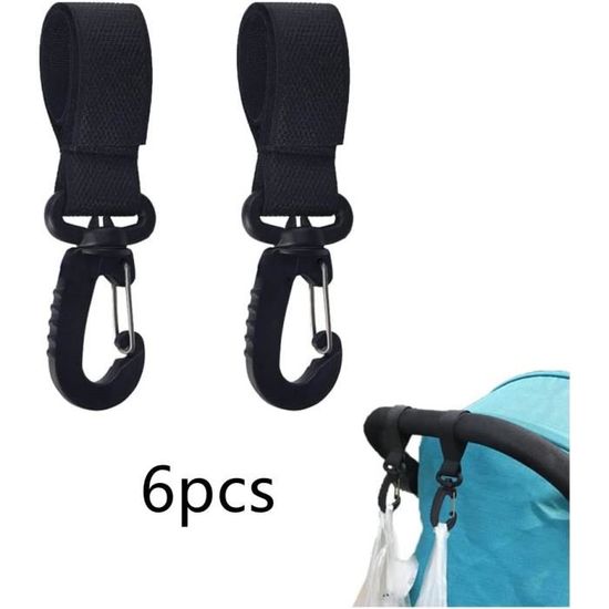 Lot De 2 Crochets Pour Poussette Universels - Clip Avec Boucle Verrouillage, Sangle Nylon, Pour Sac à Langer, Courses (noir)