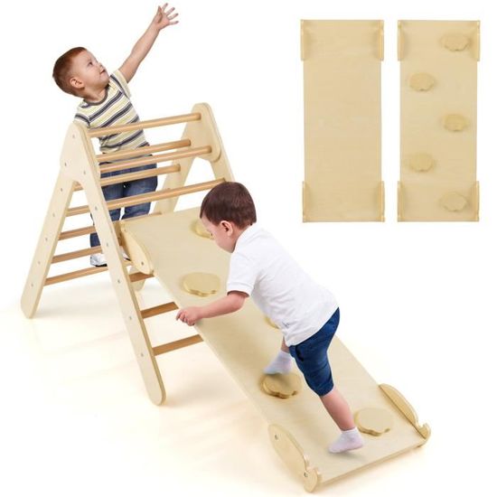 DREAMADE 3 en 1 Triangle d'Escalade en Bois Enfants avec Rampe de DREAMADE 3 en 1 Triangle d'Escalade en Bois Enfants avec Rampe de
