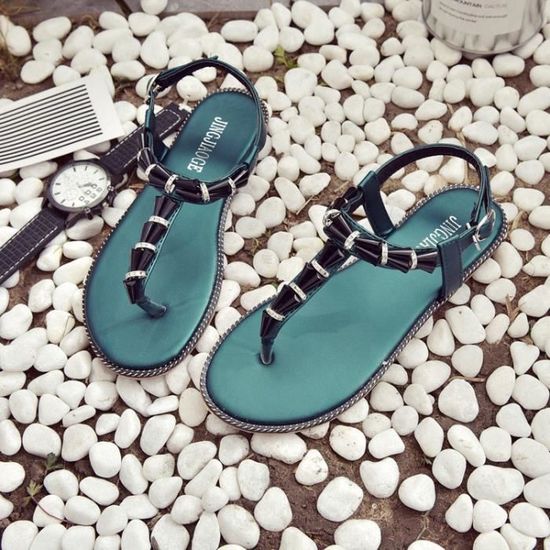 Sandales Femme Boheme Sangle Cheville Metal Plage Vert