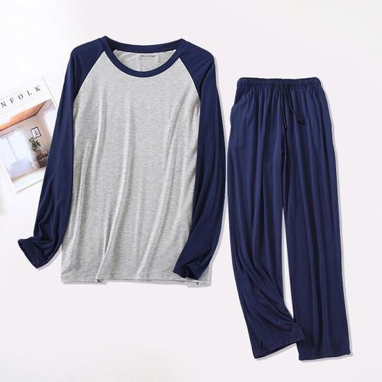 Pyjama homme hiver,Grande taille 4XL Pyjamas costumes de couchage pour hommes pleine coton à