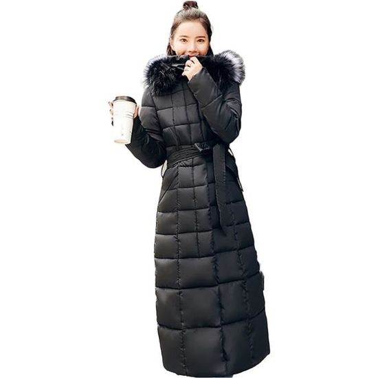 Doudoune d Hiver Long Pour Femme avec Capuche Fausse Fourrure Doudoune Chaud Longue Zippe Epais Doudoune Noir Noir Cdiscount Pret a Porter