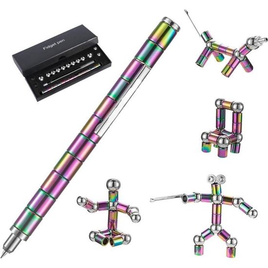 Stylo Magnétique Fidget Toy - Avec Billes Et Anneaux Aimantés, Recharges, Et Fonction Stylet - Cadeau Anti-stress Bleu