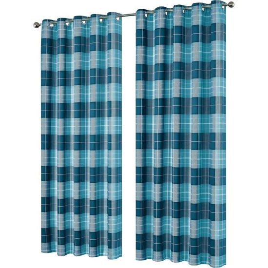Rideaux Occultants Carreaux Marron - 2 Panneaux 70x180 Cm - Polyester - Pour Salon Et Chambre - 8