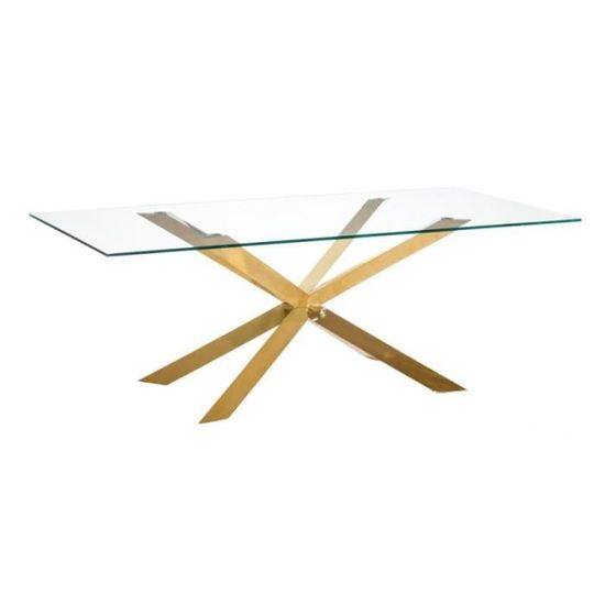 Table de repas rectangulaire Verre/Métal or - MITOG - L 200 x l 100 x H 74