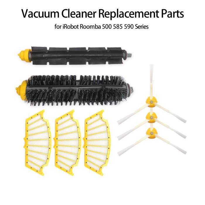 Pièce de rechange pour aspirateur 3 Filtre 3 Brosse latérale 1 Accessoire brosse à rouleau pour iRobot Roomba 500 série 585 590