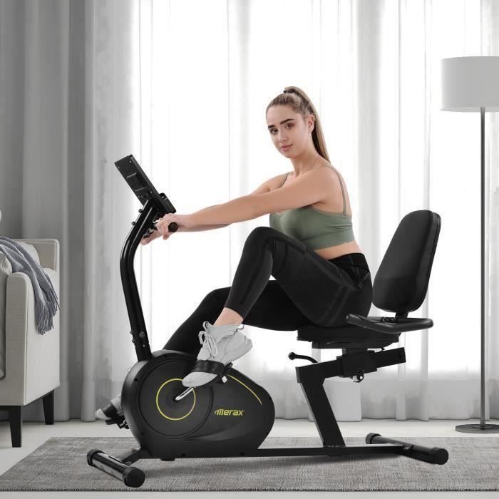 Vélo d'appartement Semi-allongé Vélo Couché Dossier Magnétiqu Bluetooth/Application Smartphone Masse d'inertie de 12 kg Pouls