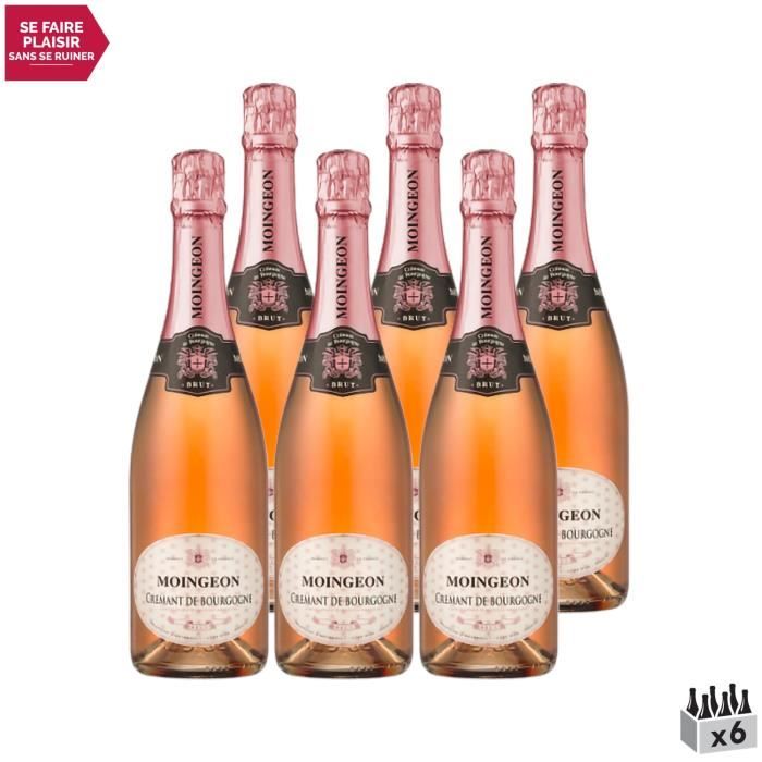 Crémant de Bourgogne Brut Rosé - Lot de 6x75cl - Maison Moingeon - Vin effervescent AOC Rosé de Bourgogne - Cépages Chardonnay, Pino