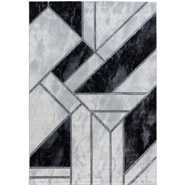 GRAFIC - Tapis effet marbre - 200 x 290 cm - Argent - 80% Polypropylène & 20%Polyester - 12mm