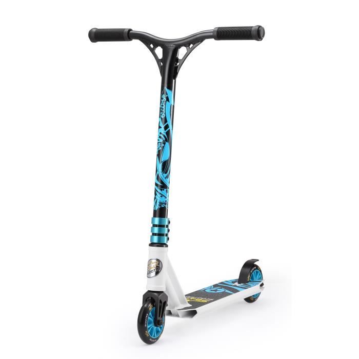 STAR-SCOOTER -Patinette-Trottinette - 110mm - pour enfants de 5 ans - Stunt Scooter - garçons et filles - Blanc & Bleu
