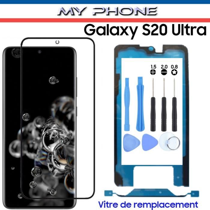 Pour Samsung Galaxy S20 ULTRA Verre NOIR Avant écran Réparation Remplacement SM-G988F + Adhésif contours + Kit 8 outils