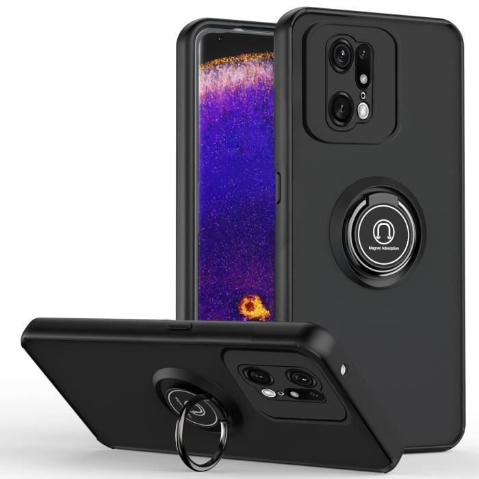 Coque pour Oppo Find X5 Pro, Étui Housse Antichoc Coins Renforces, Support Anneau Aimante, Noir AURSTORE