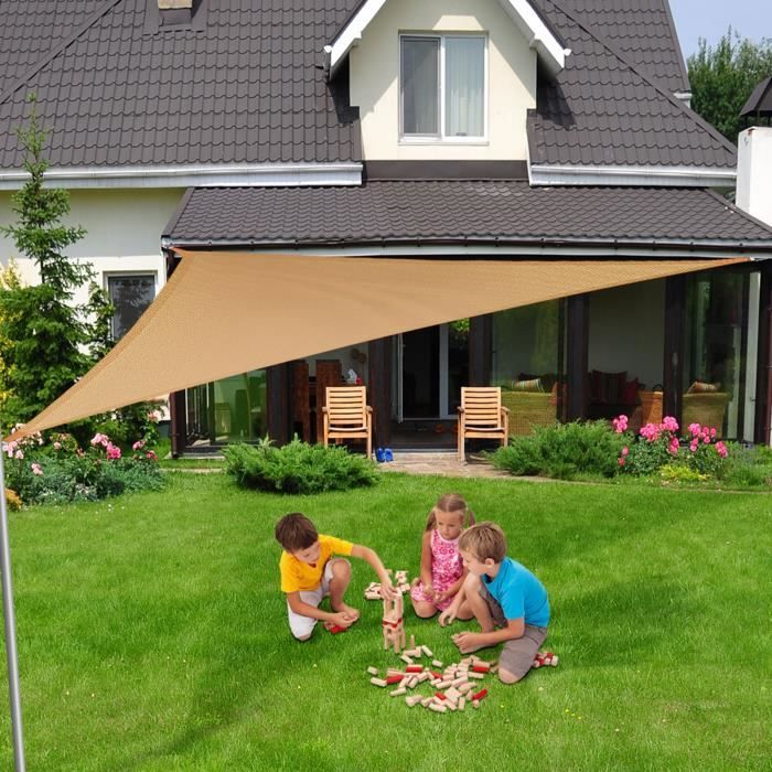 Voile Ombrage 3x3x3 m - Sable - Triangulaire matière imperméable - Lavable en Machine - Densité 160g - m² - Toile Tendue