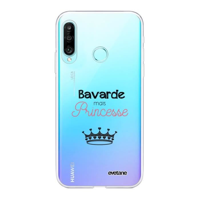 Coque Huawei P30 Lite 360 intégrale transparente Bavarde mais princesse Ecriture Tendance Design Evetane