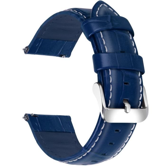 Fullmosa Bracelet Compatible avec Montre Connectée en Cuir, à Dégagement Rapide,18mm,Bleu Foncé,Bamboo