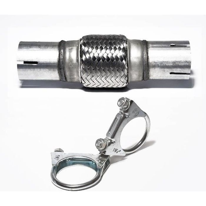 Flexible Tuyau D'échappement Tresse Inox Ø 45 mm L 210mm + 2x Collier M8 Ø 48 mm
