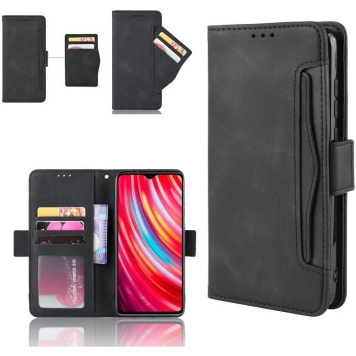 Etui Xiaomi Redmi Note 9 Pro / Max / 9S Portefeuille Noir Coque Housse En Cuir Pu - 5 Emplacement Cartes hfs-house®