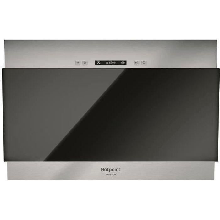 HOTPOINT HHVP6.4FLLK Hotte décorative - 384 m3 air / h max - 63 dB max - 3 vitesses - L 60 cm - Inox + verre noir