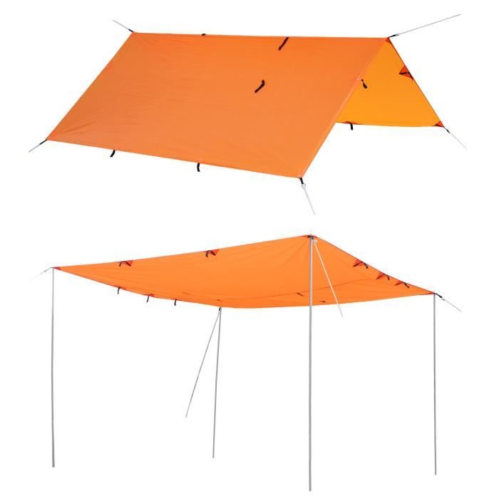 Laxllent Bâche Anti-Pluie, Tent Tarp Imperméable 3x3M Carré, Abri de Randonnée Pliable Léger pour Le Camping,Orange