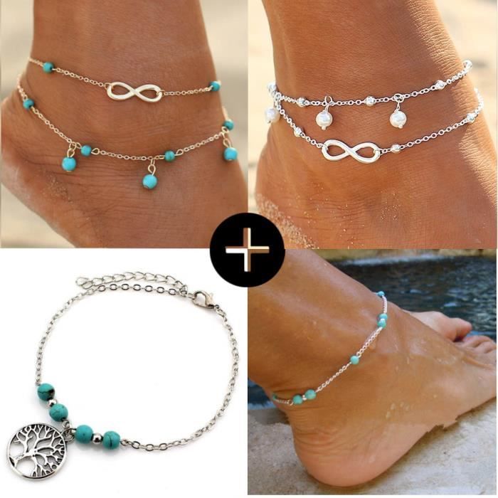 Lot 4 Chaines de Cheville V2 Infini Arbre de Vie Couleur Argent