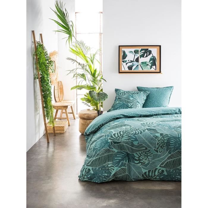 TODAY Parure de couette 220x240 + 2 taies d'oreiller 65x65 cm - 100% Coton - Vert Floral SUNSHINE 4.30