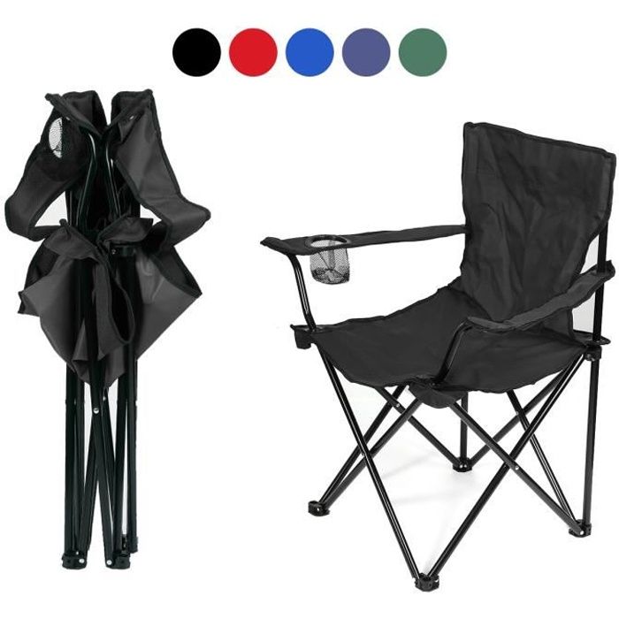 MENGDA Chaise Pliante d'extérieur avec Porte-gobelet, Sac de Rangement Portable, adaptée au Camping, à la Plage, au Barbecue NOIR