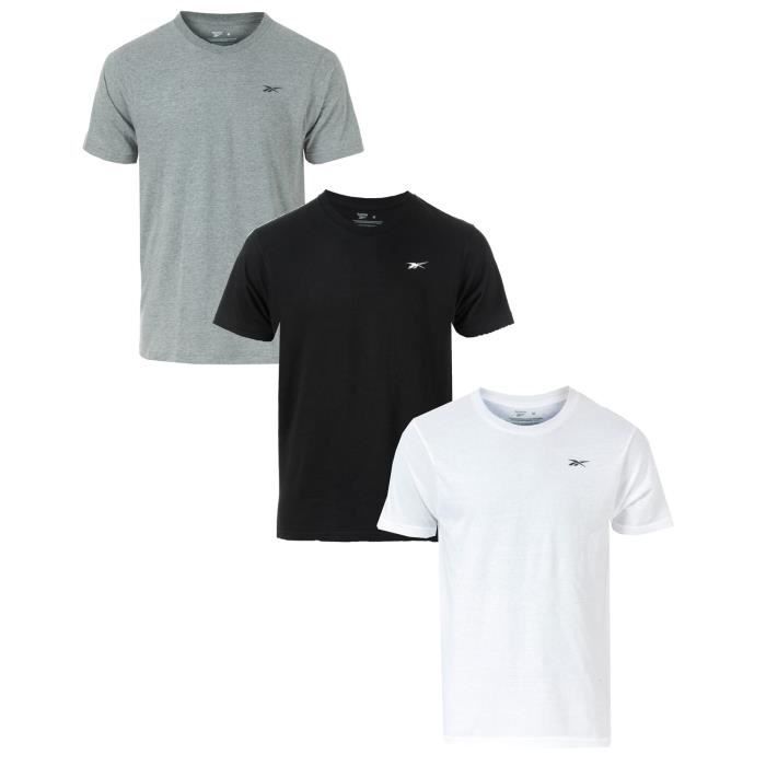 Lot De 3 T-Shirts Reebok Cotton Rich Performance Pour Homme En Noir Et Gris.