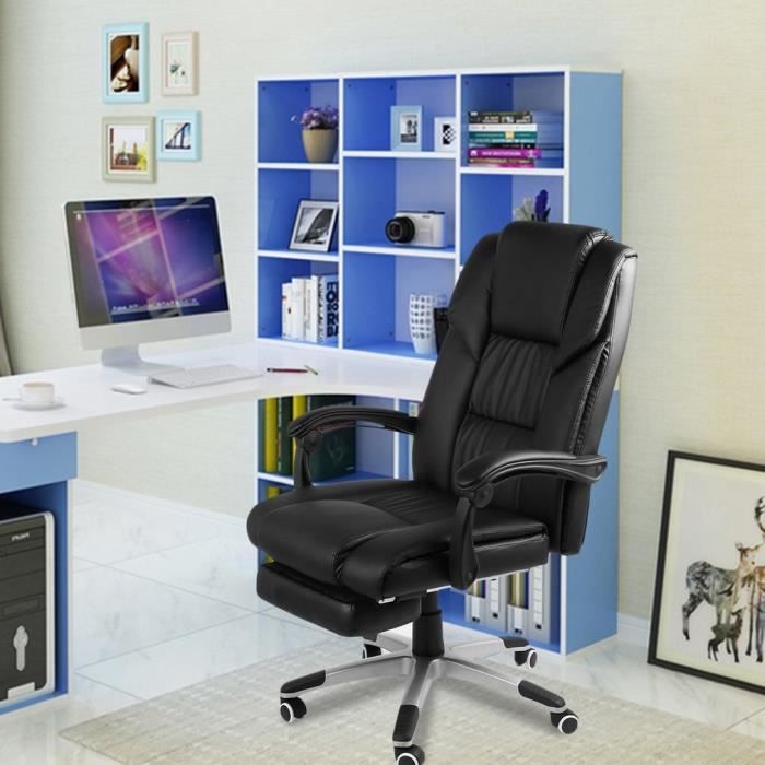 Europe Stock fauteuil pliant inclinable à dossier haut en simili cuir, repose-pieds pivotant, bureau de direction, chaise design