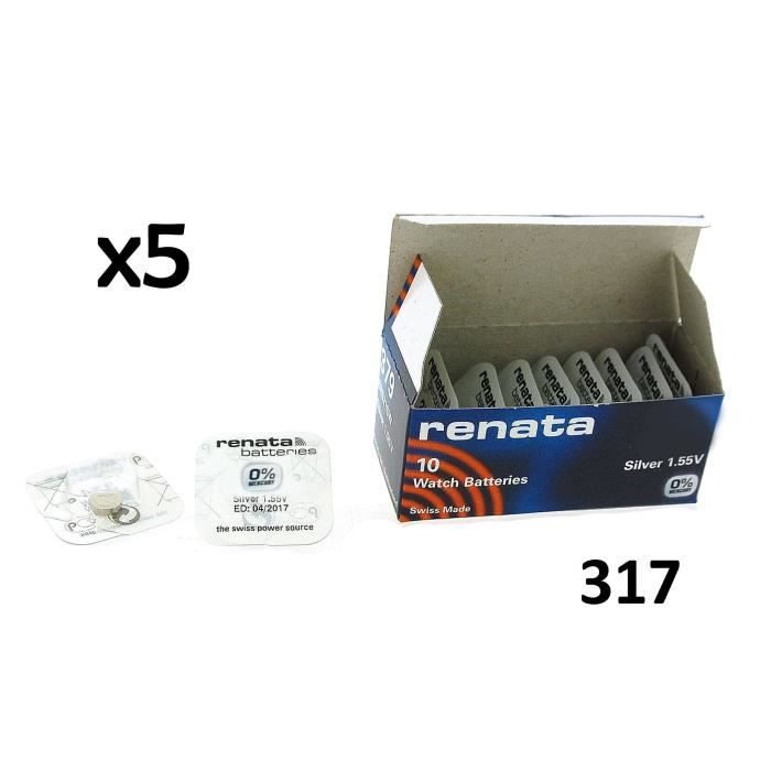 5 x Renata Pile de Montre 0% Mercure Oxyde d’Argent, 317 (SR516SW)