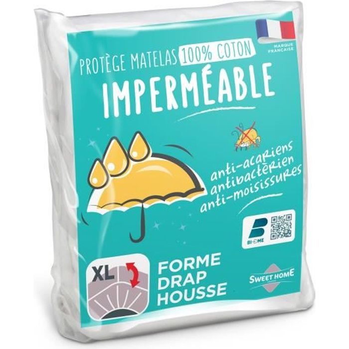 SWEETHOME Protège-matelas 100% coton - Imperméable - Anti-acariens - 140x190/200 cm