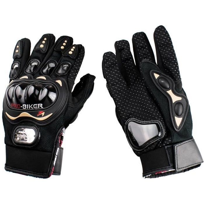 PRO-BIKER Gants doigt complet gants de moto/course antidérapant pour moto/vélo/sports etc (noir-M)