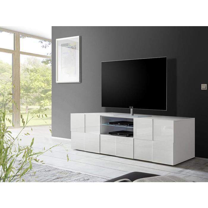 Meuble TV CALISTO - LEDs - 2 portes & 1 tiroir - Blanc laqué