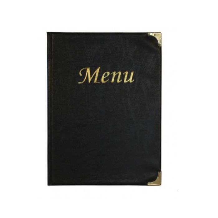 Lot de 2 Protège-Menus A4 en simili cuir noir - 32 x 22 cm