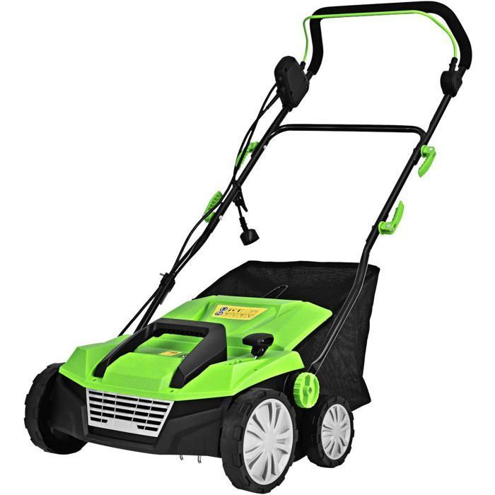 GOPLUS Scarificateur Électrique 2 en 1-45L Sac de Collecte-Aérateur de Pelouse-Hauteur Réglable à 5 Niveaux-Poignée Pliable Vert