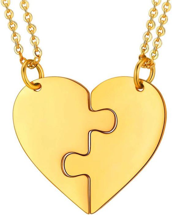 Collier Partenaire Acier Inoxydable Avec Pendentif Strass Et Anneau Puzzle - Longueur 50 Cm